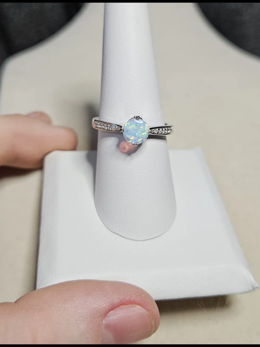 Opal Solitaire Ring with Accent Stones - White Opal-925 Silver